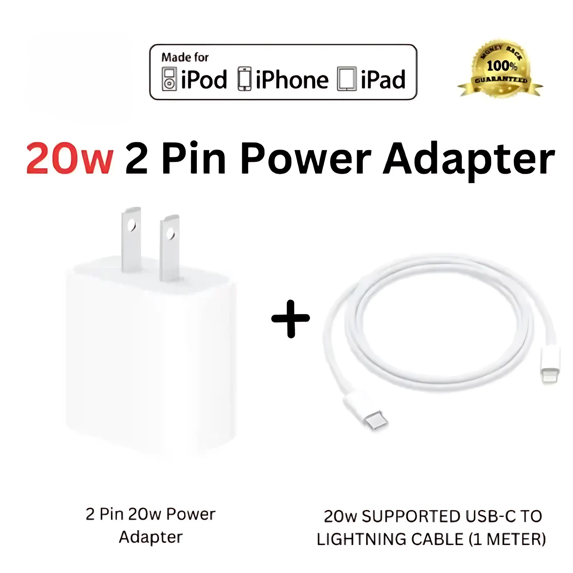 Pack of 2 : 20w 2 Pin Original Adapter with 20w Supported Cable