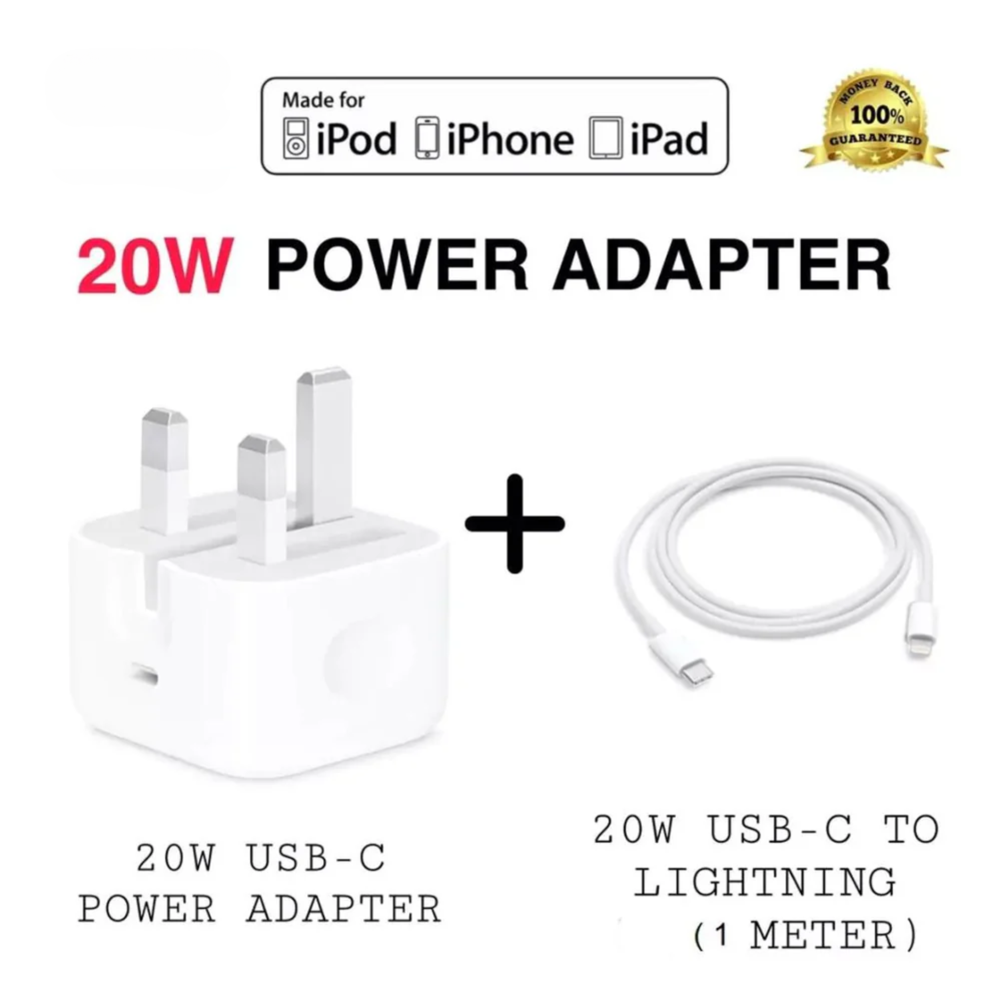 Bundle of 2: 20w Original Adapter with iPhone USB C-C Cable